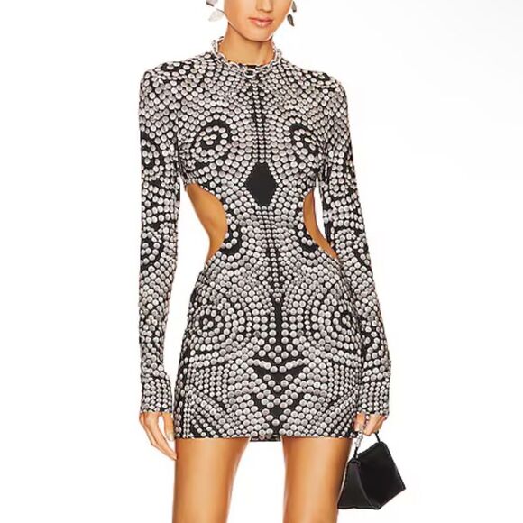Norma Kamali Cut Out Dress Studs print Black White Geometric mini Revolve XXS - Picture 1 of 9